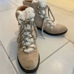 Sam Edelman Tan Faux Suede Lace-Up Boots – Size 8.5